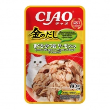 INABA влажный корм для кошек Kinnodashi Тунец Магуро и тунец Кацуо с сёмгой, 60 г