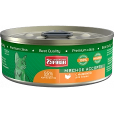 Четвероногий гурман Мясное ассорти консервы для кошек с индейкой, 100 гр