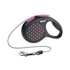 FLEXI Design XS Cord 3 m Поводок-рулетка черная/розовый горошек, трос, до 8 кг